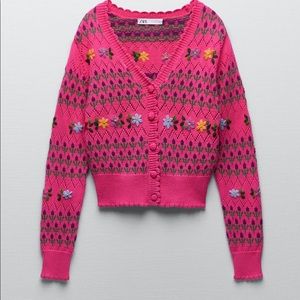Fuchsia Embroidered Cardigan Zara